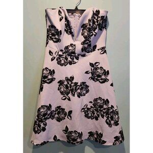 Trixxie Gray Black Flocked Floral Strapless Fit & Flare Mini Dress Sz L Y2K